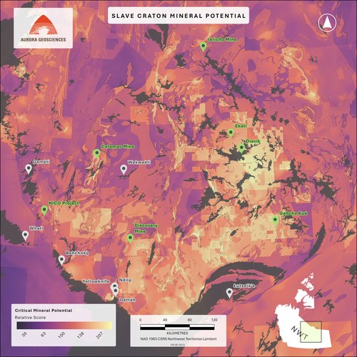 Critical mineral potential figure of the southern Slave Geological Province,